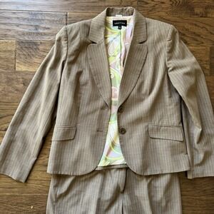 Isabel & Nina Tan Brown Plaid Woman Pantsuit Y2K Wide Leg Office Work Career 14